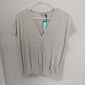 Michael Stars Cream Twist-Front V-Neck Blouse